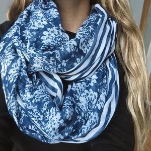 Navy and White Double Patterned Circle Scarf